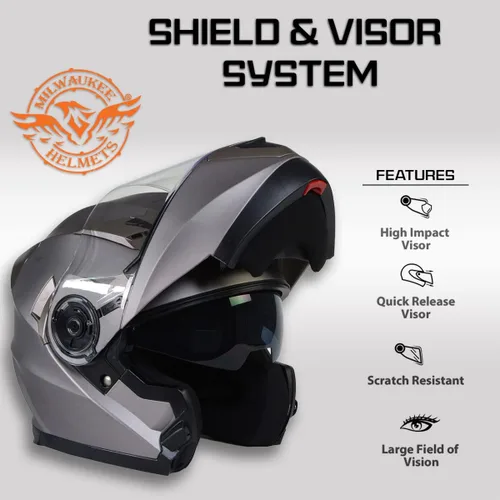Vista 5 de Milwaukee Helmets MPH9808DOT - Casco modular de motocicleta avanzado de plata ionizada con visera abatible, talla S