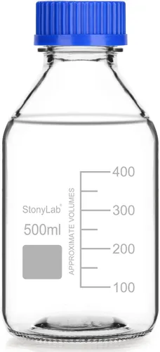 Vista 9 de stonylab Botellas de almacenamiento graduadas con tapa de rosca GL45, 8.5 fl oz de vidrio de borosilicato, botellas redondas de almacenamiento