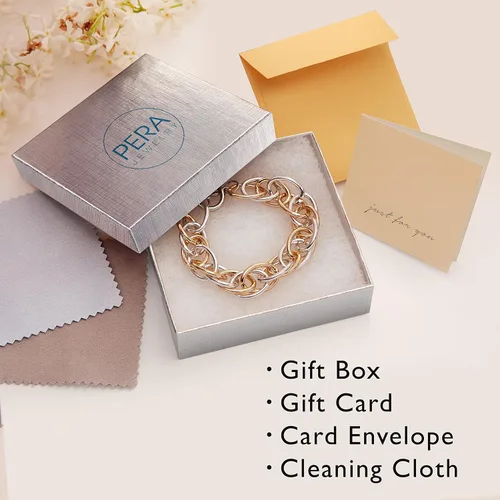 Vista 8 de Pera Jewelry Pulseras de corazón, chapadas en oro de 14 quilates y chapadas en plata, pulseras de corazón con cadena en capas para mujer con caja