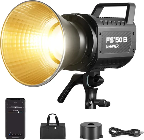 Vista 13 de NEEWER FS150 Luz de Vídeo LED 2.4G/Control APP, Luz Continua Silenciosa de 130W 5600K COB Luz Diurna para Fotografía con 4 Tipos de Atenuación