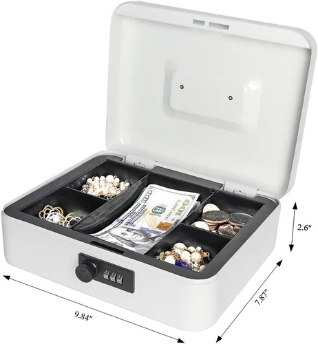 Vista 4 de Jssmst - Caja fuerte grande con cerradura con combinación, metálica y duradera, con bandeja para dinero en efectivo, color rosado
