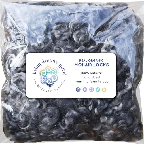 Vista 10 de Cerraduras de mohair reales. Fibra de lana teñida a mano para enraizar, fieltro, mezcla, hilado, tapices y adornos. 3 onzas, blanco, marrón, negro