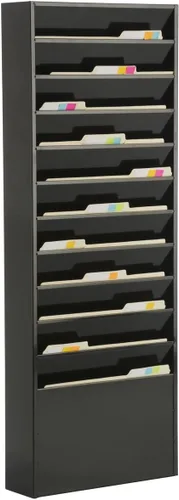 Vista 2 de Displays2go Estante para carpetas de archivos montado en la pared con 11 bolsillos escalonados Se adapta a tamaños de letra, magnético, de varios