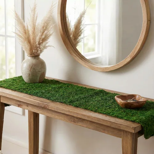 Vista 4 de Camino de mesa de musgo seco de 71" x 12" para decoración de jardín de fiesta, verde oscuro, 30x180CM