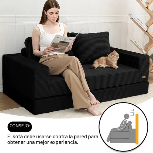 Vista 4 de COMAX Sofá Cama Convertible Queen, Sofá de Piso Plegable de Pana Sofá Cama Extraíble Futón Sleeper con Almohadas, Sofá Plegable Sin Huesos Cómodo