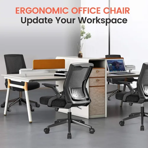 Vista 7 de GTPLAYER Silla de oficina ergonómica con reposabrazos abatibles, silla ejecutiva para computadora en casa, malla transpirable y cómodo soporte Negro