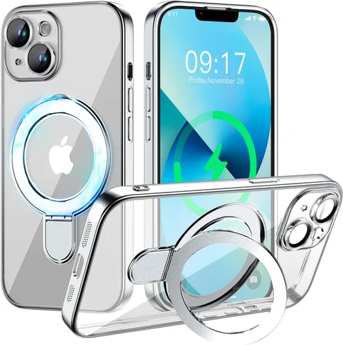 Vista 19 de Funda magnética para iPhone 14 Pro con soporte invisible [compatible con MagSafe] [protector completo de lente de cámara]