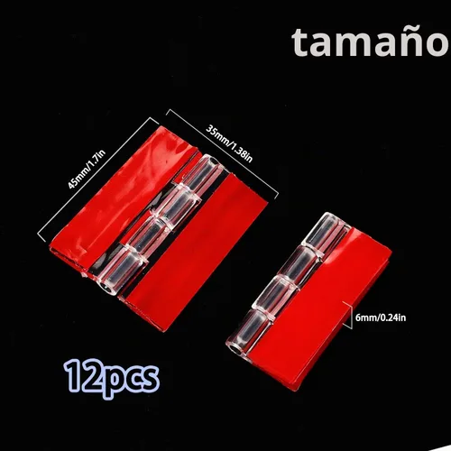 Vista 7 de 12 piezas de herramientas de bisagra continua transparente pequeña autoadhesiva de acrílico para gabinete, cajón, muebles, DIY, soporte