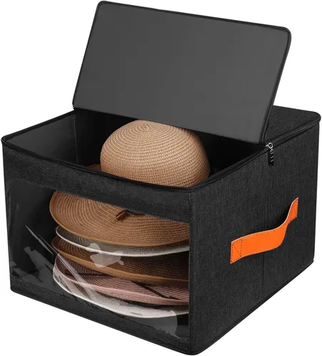 Vista 9 de kushon Caja de almacenamiento mejorada para sombreros para mujeres y hombres, bolsa organizadora de cajas de sombreros de armario con tapas a prueba