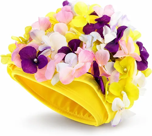 Vista 6 de WINOMO Gorra de natación de moda con pétalos florales con estilo gorro de natación tamaño L para mujer