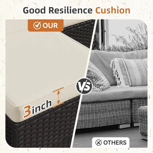 Vista 3 de Aoxun Juego de muebles de patio de 5 piezas, sofás seccionales para exteriores con cojín lavable, juegos de conversación de mimbre para patio Beige