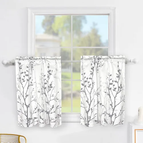 Vista 9 de Luvyohmee Cortinas cortas negras de cocina de 30 pulgadas de largo, con bolsillo para barra de árbol, 2 paneles de cortinas pequeñas para cafetería