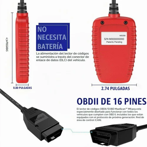 Vista 5 de Escáner CAN OBD2 MS309 Escáner automotriz Herramienta de diagnóstico del motor EOBD Lector de código de motor de verificación de automóvil