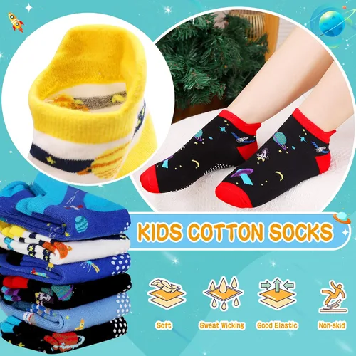 Vista 2 de Eyean Calcetines tobilleros de algodón para niños, diseño de animales, suaves, antideslizantes, para niños y niñas, calcetines invisibles, 6 pares
