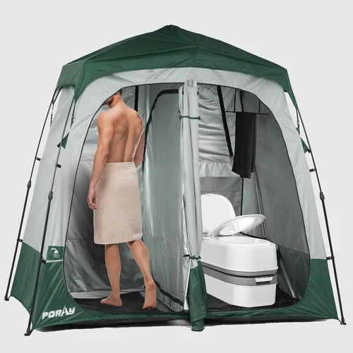 Vista 12 de Porayhut Camping Shower Tent Deluxe Changing Room Easy Set Up Privacy Shelter,Large Toilet Tent with Floor Drain Design for Beach, Camping,Hiking