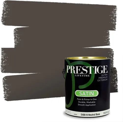 Vista 224 de PRESTIGE Pinturas Pintura Exterior e Imprimación en Uno, 1 Galón, Mate, Combinación Comparable de Sherwin Williams* Black Magic* SW6991-PCM