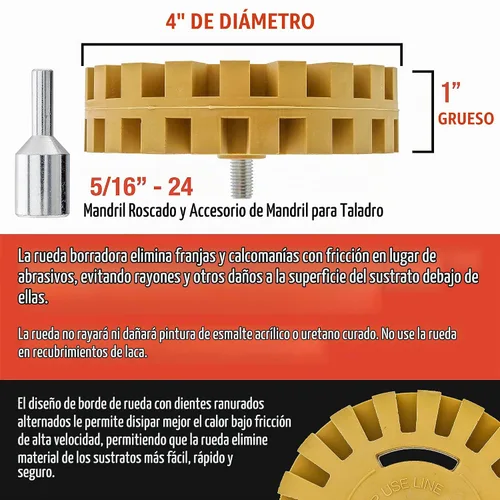 Vista 3 de TCP Global Rueda de goma para borrar con adaptador de taladro, borde