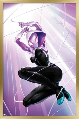 Vista 14 de Marvel Comics Ghost Spider - Póster de pared #1, 22.4 pulgadas de largo x 14.7 pulgadas de ancho, versión enmarcada de madera de granero