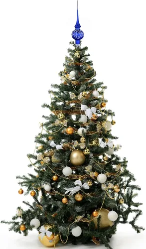 Vista 4 de Decoración para árbol de Navidad de vidrio soplado a mano color azul mate. Hecho a mano en Ucrania.