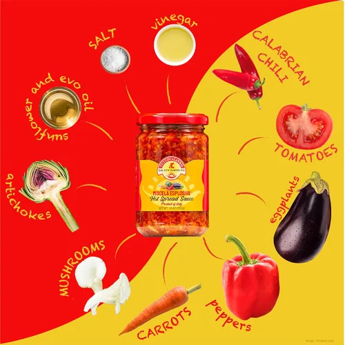 Vista 5 de TUTTOCALABRIA Hot Spread Sauce, Miscela Esplosiva, 10 OZ (285g), Minced Calabrian Chili & Giardiniera Vegetables