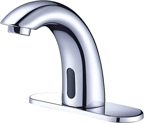 Vista 6 de Grifo de lavabo de baño sin contacto de oro cepillado, funciona con pilas, sensor de movimiento automático, grifo manos libres con válvula de mezcla