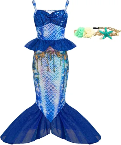 Vista 14 de Disfraz de sirena para niñas pequeñas, vestido de sirena para Halloween, vestido de princesa