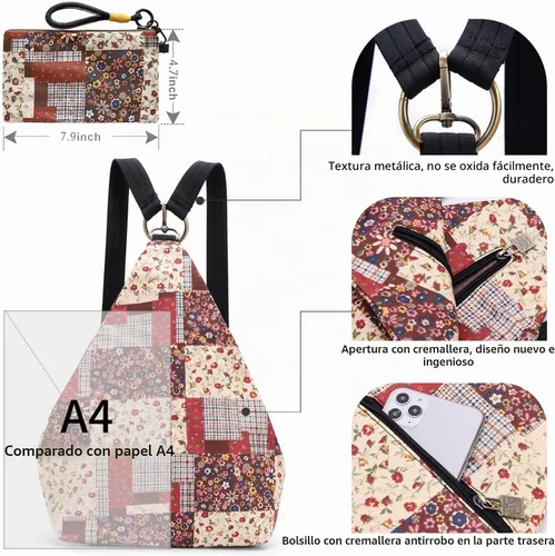 Vista 3 de Mochila pequeña bohemia de mariposa negra para mujer, mochila de viaje ligera Rojo albaricoque M