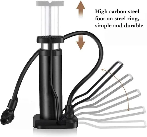 Vista 7 de Mini bomba de pie para bicicleta, bomba de pie de 120 PSI, bomba de suelo activada por pie con manómetro extra sensible, bomba de aire portátil