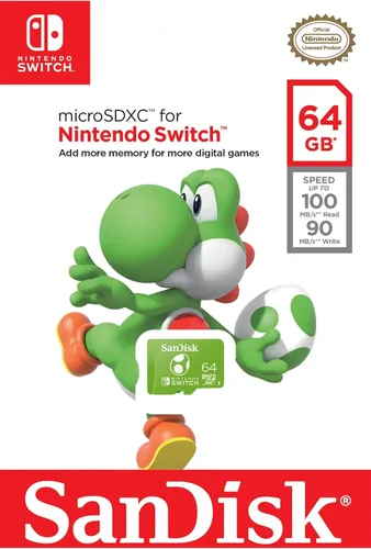 Vista 7 de SanDisk 64GB Tarjeta microSDXC con licencia para Nintendo Switch, Edición Yoshi - SDSQXAO-064G-GN6ZN