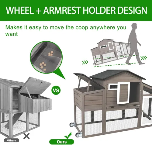 Vista 3 de Gowoodhut Gallinero con caja de anidación grande móvil - Patio trasero de madera para gallinero al aire libre, jaula de aves de corral al aire