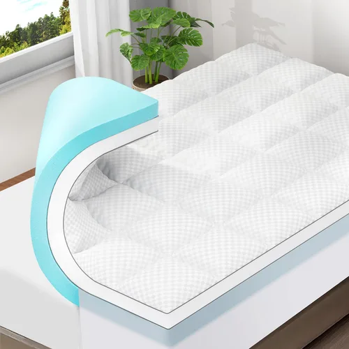 Vista 13 de OLANLY Cubrecolchón de Espuma Viscoelástica de Doble Capa de 4 Pulgadas Tamaño Twin para Dolor de Espalda, Funda de Colchón Pillow Top Refrescante
