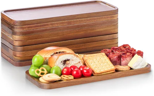 Vista 10 de Pequeñas bandejas y platos de madera maciza de acacia – Mini tablas de madera para charcutería, tabla rectangular para quesos para alimentos, baño