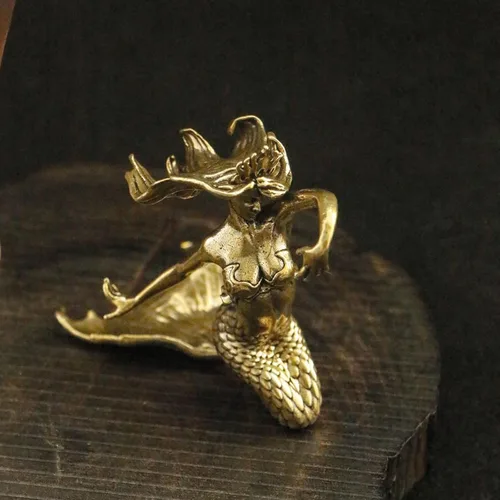 Vista 6 de Estatua sensual de latón en miniatura, escultura de sirena de metal, escultura de mujer, arte corporal, pisapapapeles de escritorio, adornos