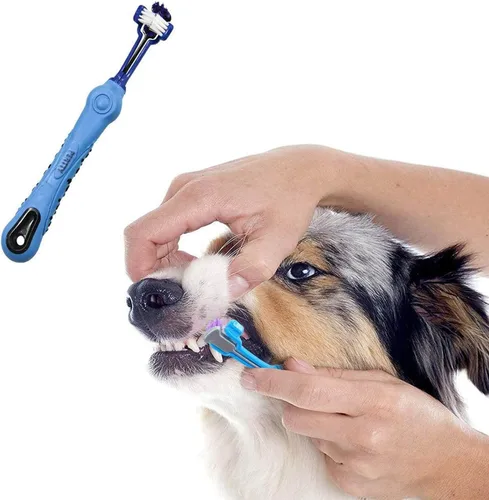Vista 3 de Orgrimmar Cepillo de dientes para mascotas de 3 caras, 2 piezas, boca de Azul y naranja