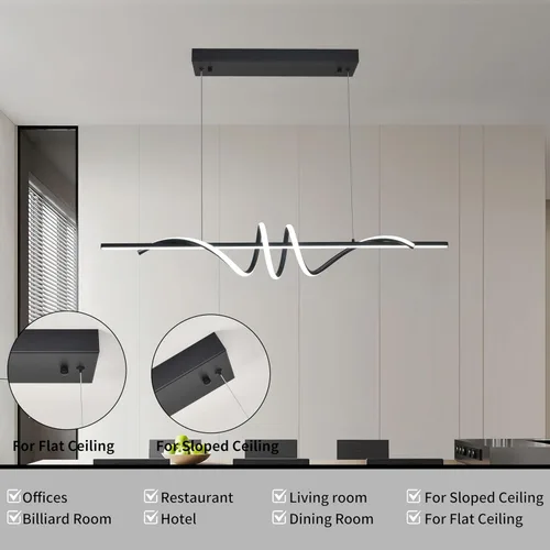 Vista 5 de Lámpara colgante LED moderna, lámpara de araña negra de 39.37 pulgadas regulable con control remoto y teléfono, temperatura de color ajustable