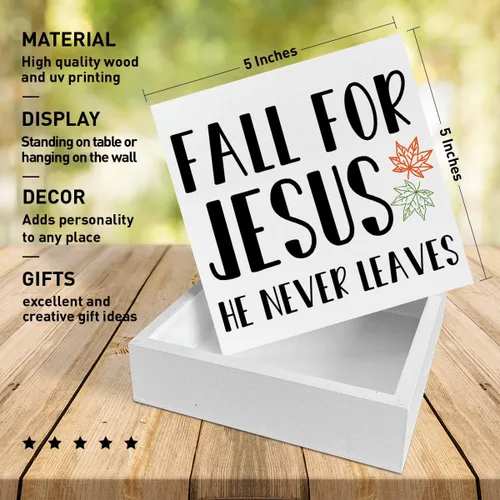 Vista 2 de Decoración de mesa de otoño, caja de madera, decoración de mesa cristiana de otoño para el hogar, oficina, cosecha, decoración de escritorio de A1