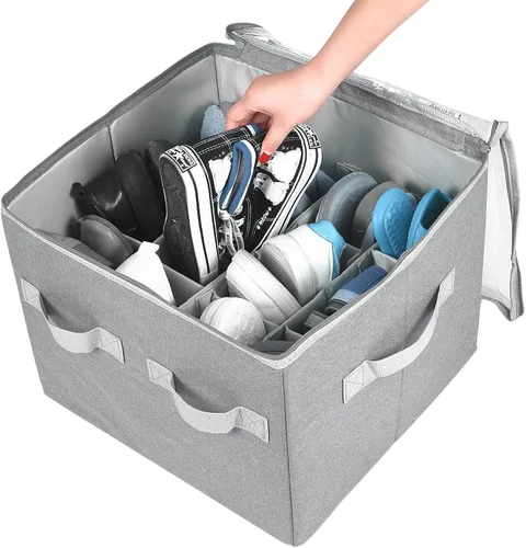 Vista 2 de Moteph Organizador de zapatos, solución de almacenamiento de armario con cubierta transparente y divisores ajustables para zapatos, bolsos, mantas