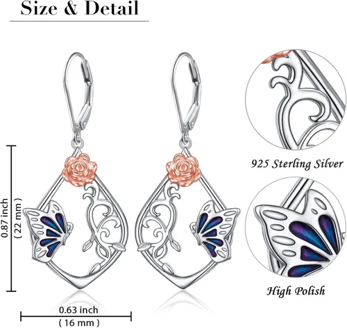 Vista 5 de Aretes colgantes de filigrana de plata de ley 925, margarita, loto, flor de rosa, piedra lunar, lágrima para mujer, nudo celta infinito, margarita