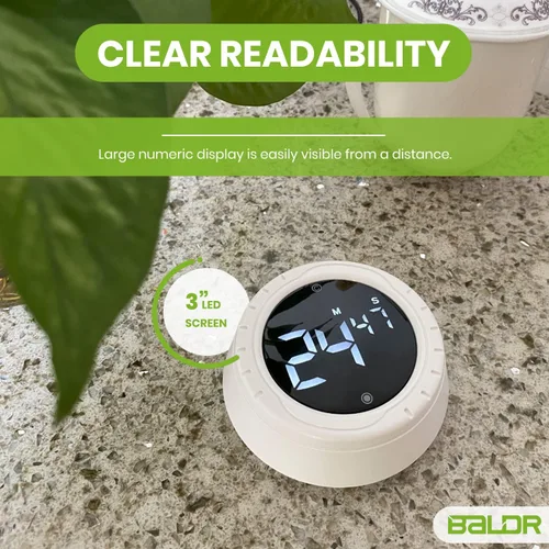 Vista 4 de BALDR Temporizador digital de cocina con pantalla de escritorio giratoria, imán fuerte, cuenta arriba/abajo y alertas de pitido, temporizador