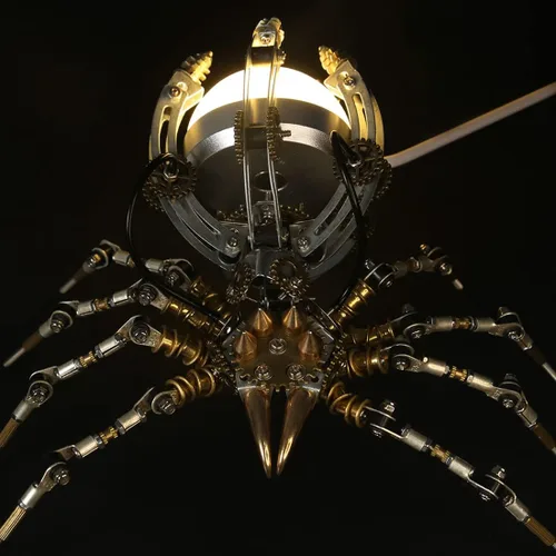 Vista 6 de Araña de rompecabezas de metal 3D con lámpara, kit de montaje para adultos, adornos de mesa