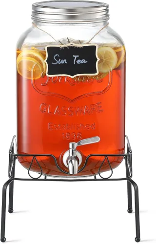 Vista 8 de Dispensador de bebidas de vidrio de 2 galones, grifo y tapa de acero inoxidable 18/8 - Dispensadores de bebidas de vidrio para fiestas
