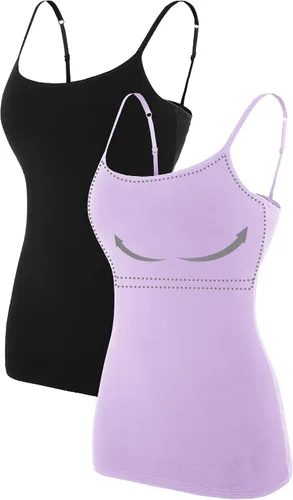 Vista 10 de ATTRACO Camisola de algodón con brasier de estante para mujer con tirantes de espagueti sin mangas #1 verde militar/negro