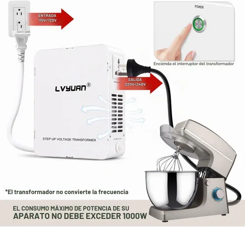 Vista 4 de Transformador elevador LVYUAN 1000W 110/120V a 220/240V