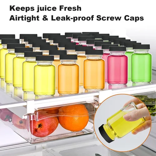 Vista 3 de Botellas de vidrio con tapas negras, 8 recipientes transparentes reutilizables de 3.5 onzas, tarro pequeño de boca ancha, ideal para jengibre