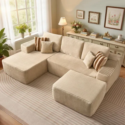 Vista 33 de Sofá modular Cloud de 96 pulgadas con tumbona, asiento profundo en forma de L, moderno sofá cama sin hueso, no requiere montaje, sofás sin hueso