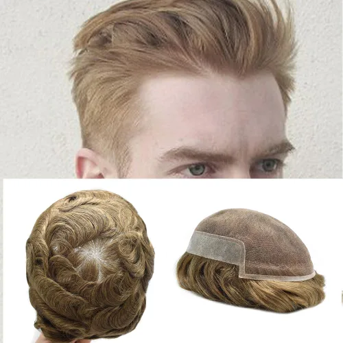 Vista 15 de Tupé de encaje suizo para hombres, piezas de cabello humano real, encaje frontal, sistema de reemplazo de cabello tipo tupé, nudo blanqueado, línea