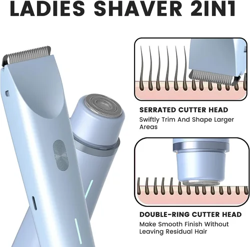 Vista 3 de Recortadora de bikini para mujer, afeitadora eléctrica para mujer, maquinilla de afeitar impermeable IPX7 para cabello púbico, axilas, áreas