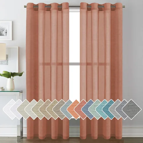 Vista 93 de H.VERSAILTEX Cortinas de lino de mezcla natural para sala de estar/cortinas de lino semitransparentes reductoras de luz de 54 pulgadas de largo