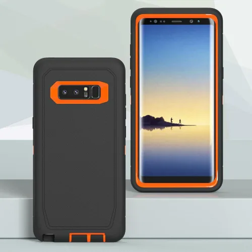 Vista 2 de Funda WOGROO para Galaxy Note 8, funda protectora resistente a caídas y golpes de grado pesado y resistente para Samsung Galaxy Note 8, Negro+Naranja