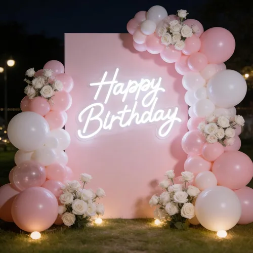 Vista 2 de Letrero de neón de feliz cumpleaños para decoración de pared, letrero con luz LED regulable Feliz cumpleaños-blanco